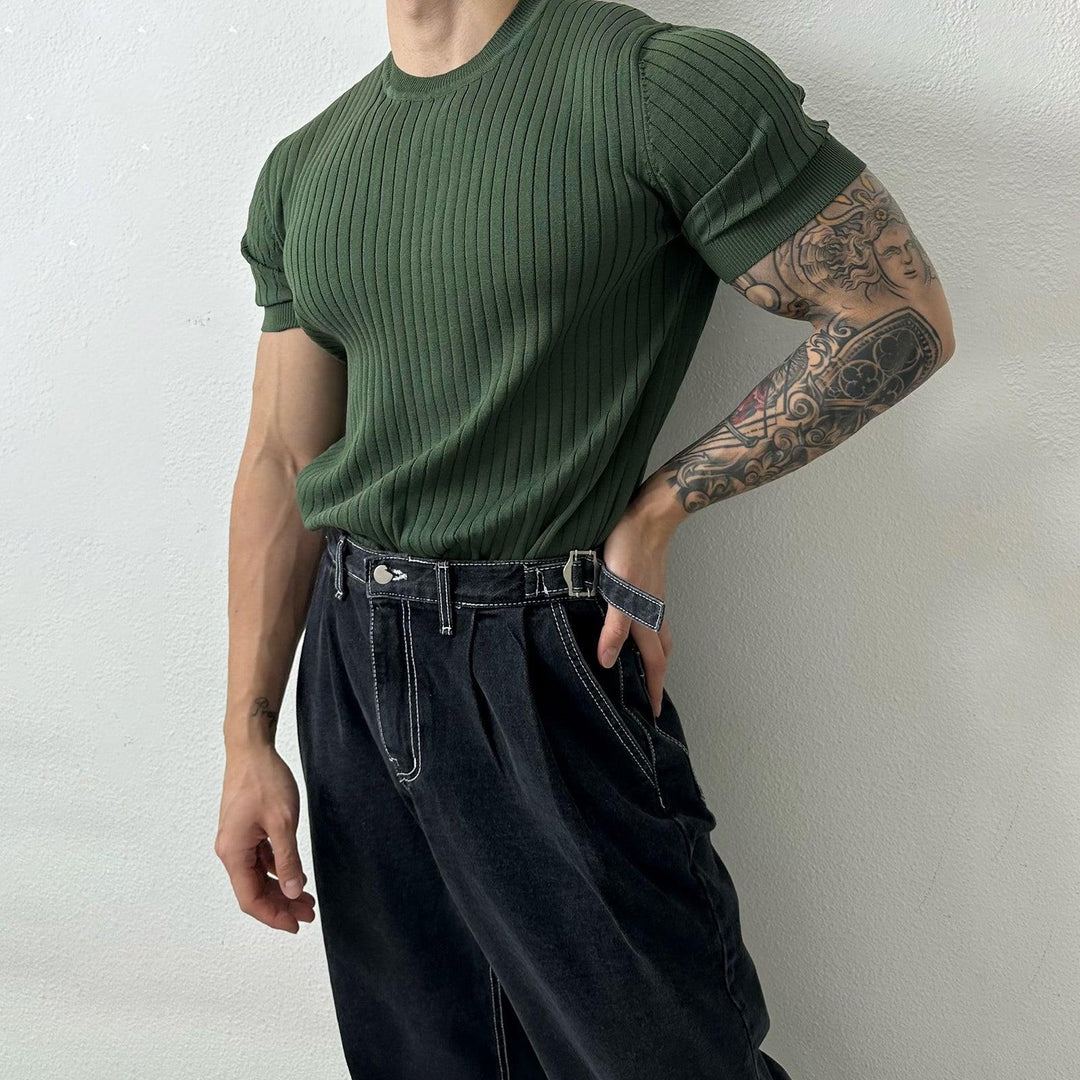 Short Sleeve Pleated Slim Fit Knit T-shirt