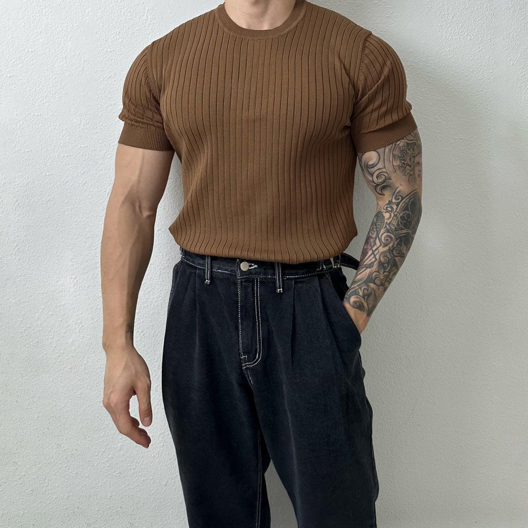 Short Sleeve Pleated Slim Fit Knit T-shirt