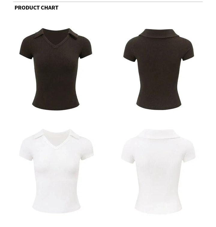 Short-Sleeve V-Neck Turtleneck in Soft Stretch Fabric