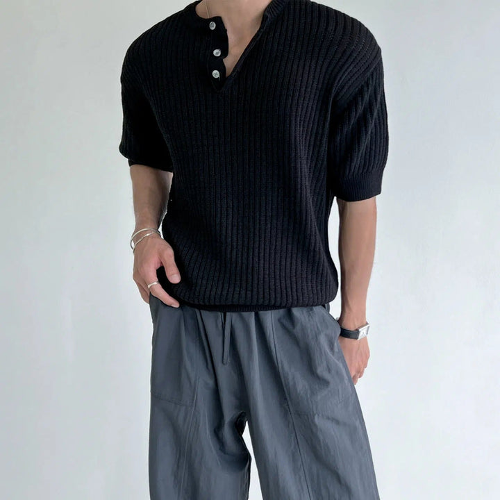 Short-sleeved Knitted Henley