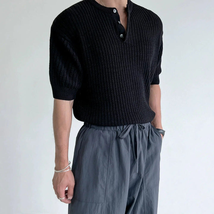 Short-sleeved Knitted Henley