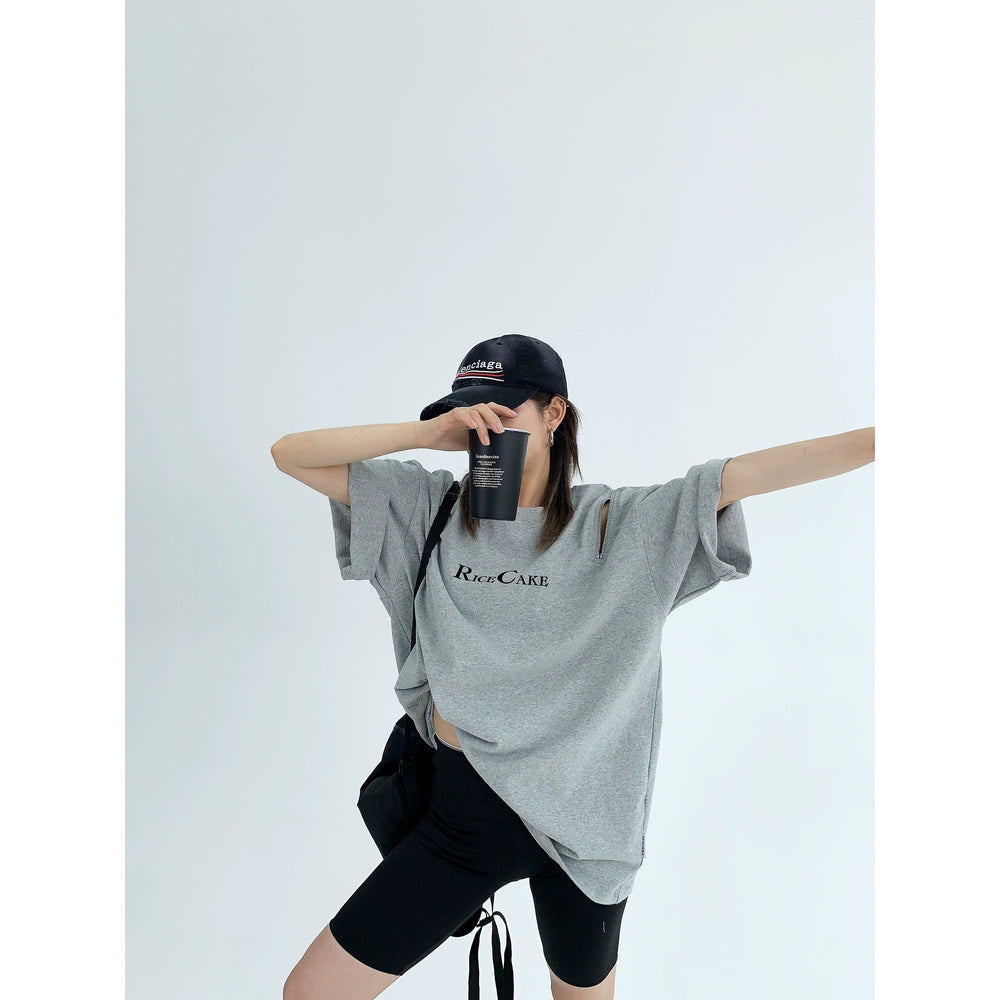 Shoulder Cutouts Oversized Graphic T-Shirt