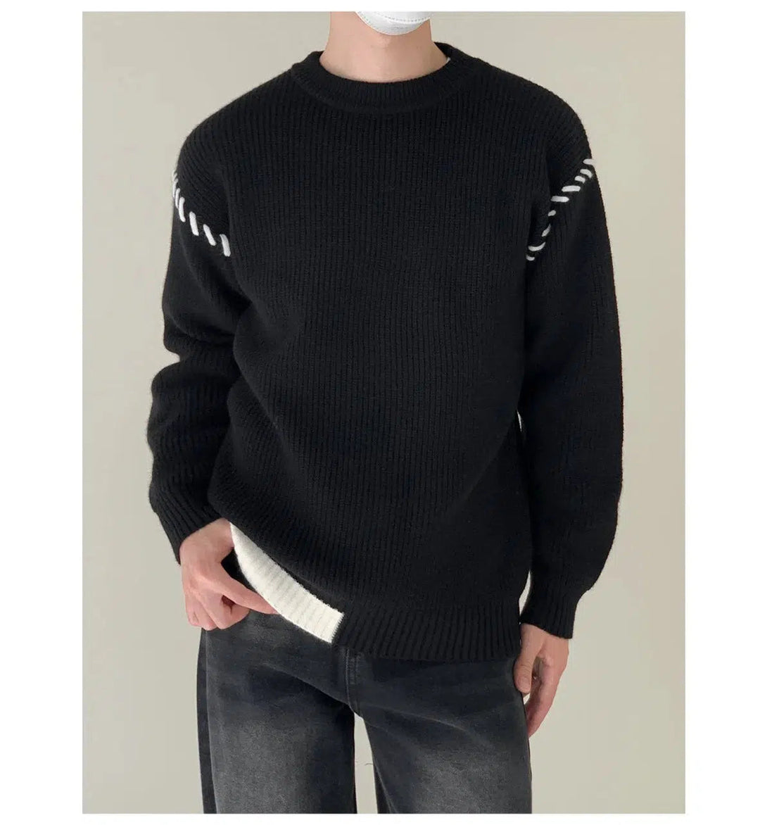 Shoulder Line Design Crew Neck Sweater