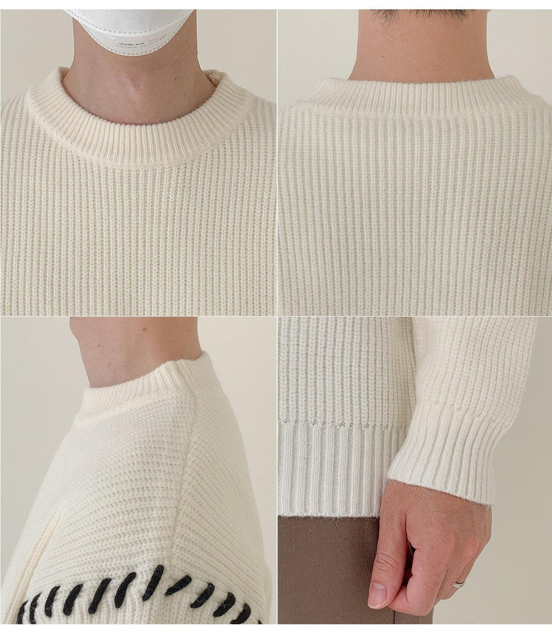 Shoulder Line Design Crew Neck Sweater