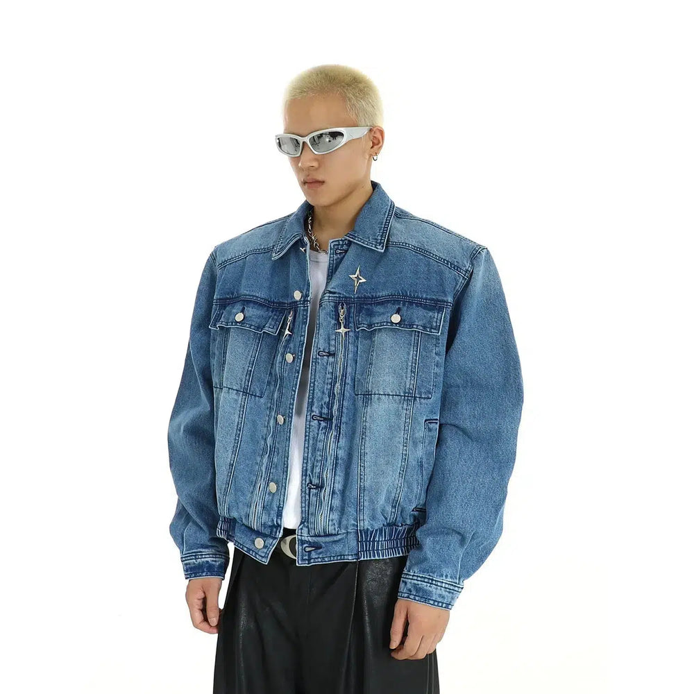 Shoulder Pad Denim Washed Jacket