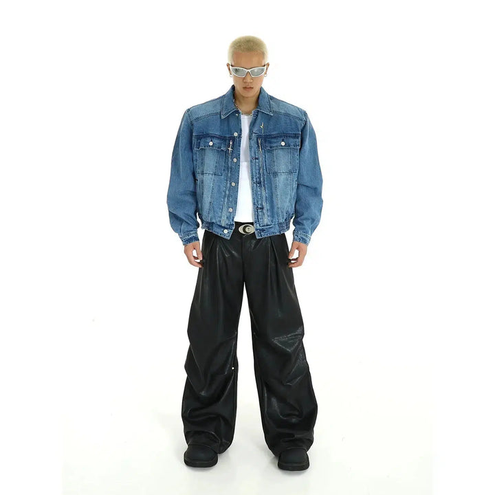 Shoulder Pad Denim Washed Jacket