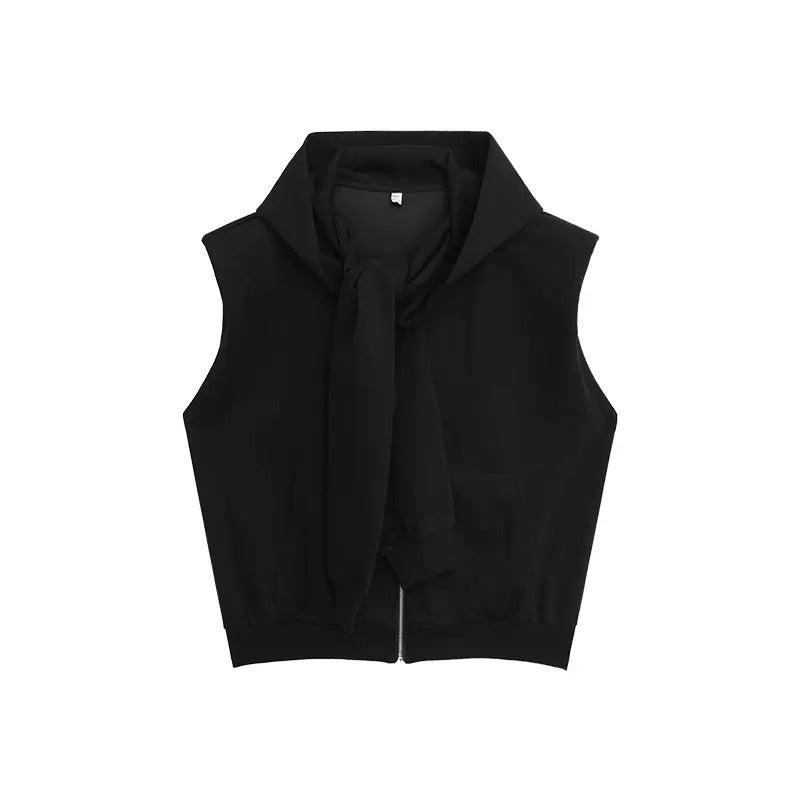 Shoulder Padded Hooded Vest Jacket & Sweatpants