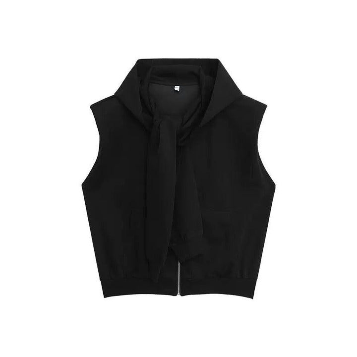 Shoulder Padded Hooded Vest Jacket & Sweatpants