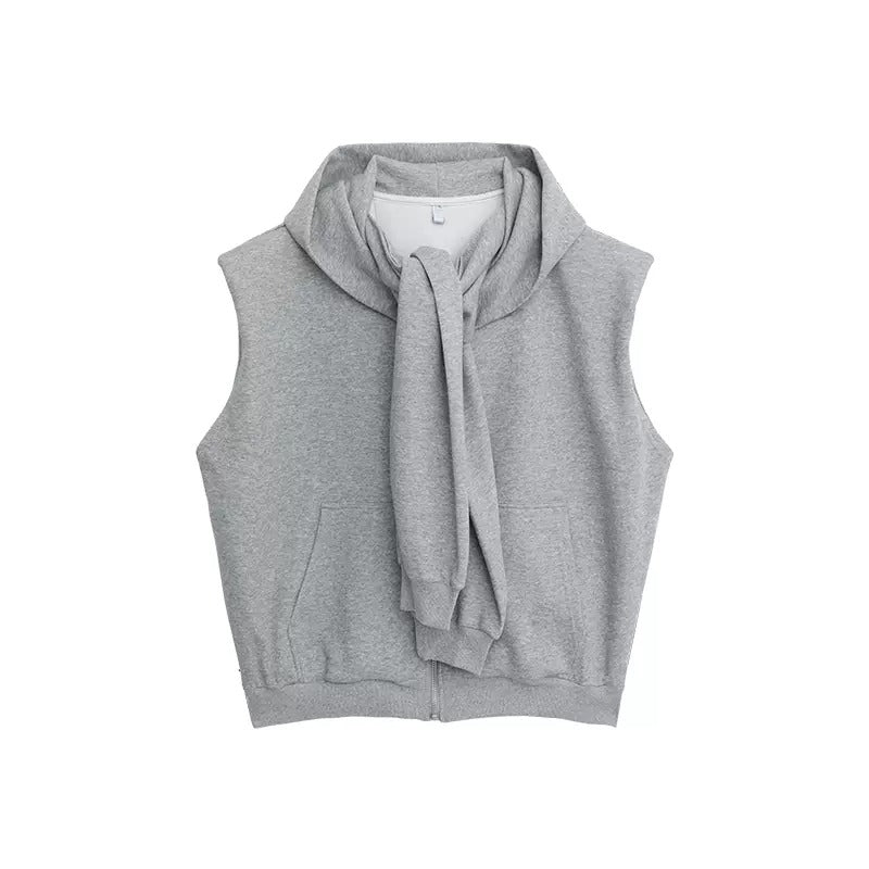 Shoulder Padded Hooded Vest Jacket & Sweatpants