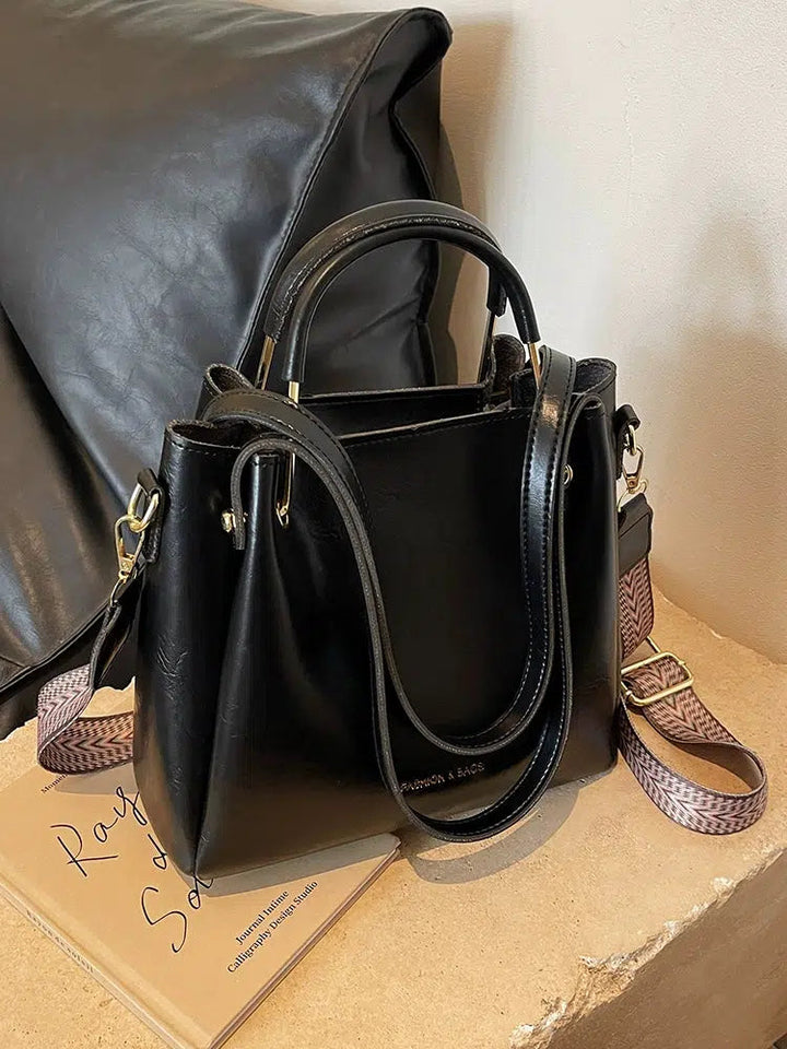 Shoulder Strap Leather Bucket Bag