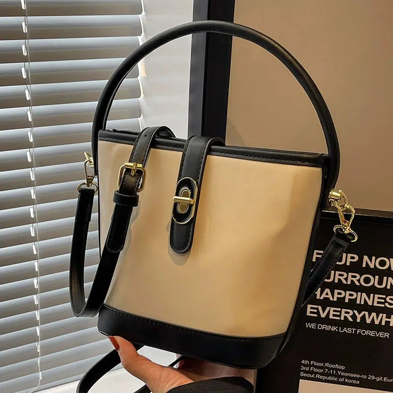 Shoulder Strap Leather Bucket Bag