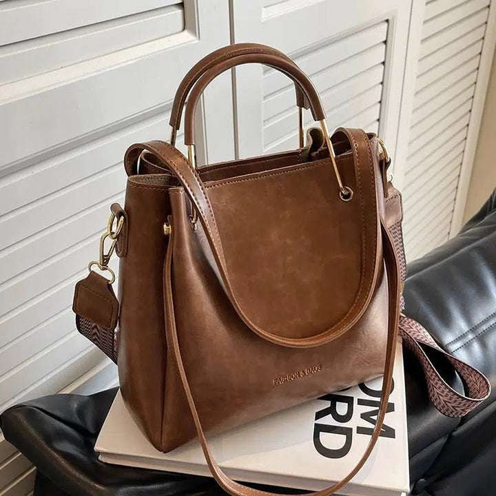 Shoulder Strap Leather Bucket Bag