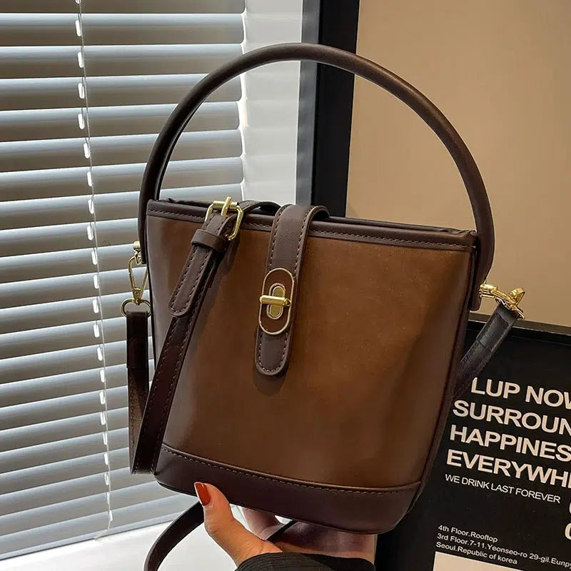 Shoulder Strap Leather Bucket Bag