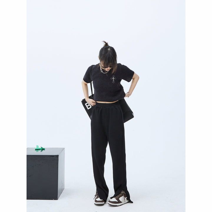 Side Slits Casual Elastic Waist Pants