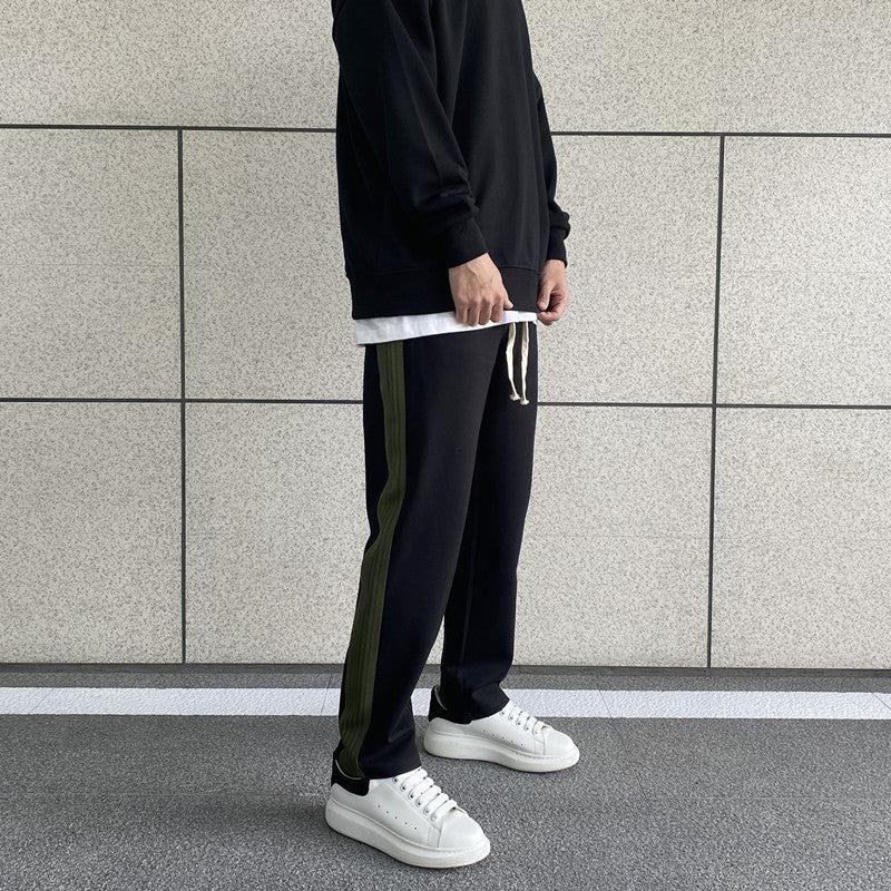 Side Stripe Olive Green Elastic Pants