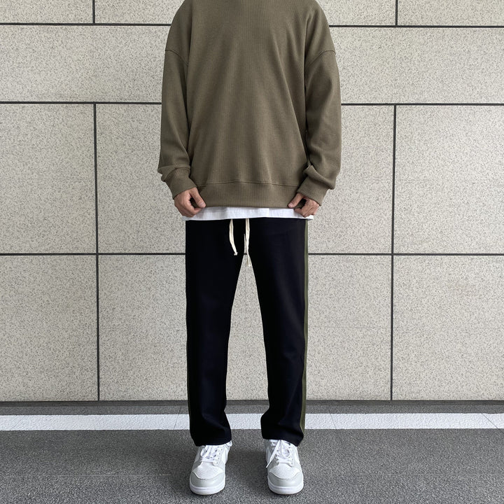 Side Stripe Olive Green Elastic Pants