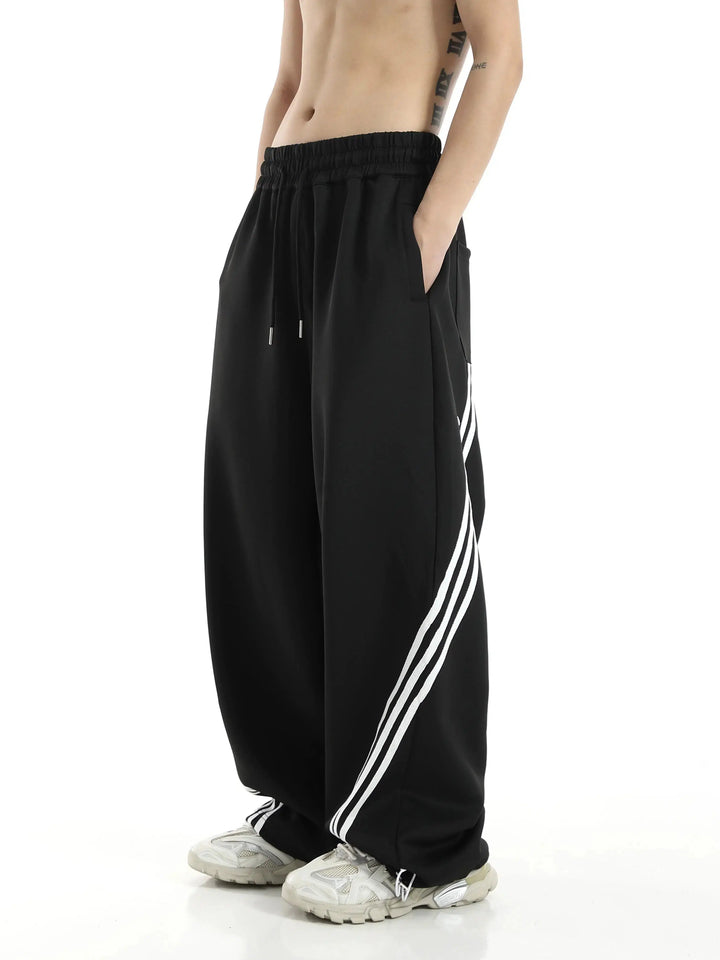 Side Striped Wide-Leg Sports Sweatpants