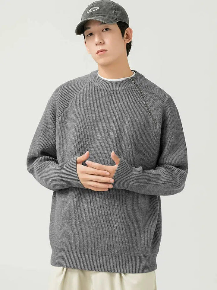 Side Zipper Round Neck Pullover