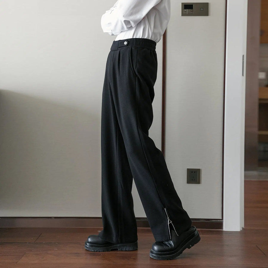 Side-zip Straight-leg Pleated Pants