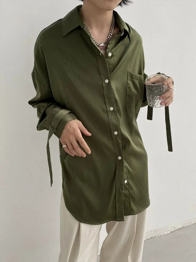 Silk Drape Ribbon Button-Up Shirt