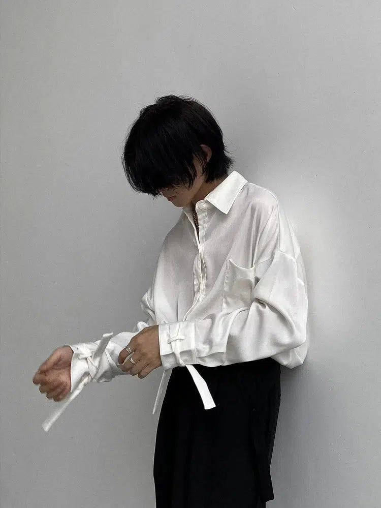 Silk Drape Ribbon Button-Up Shirt