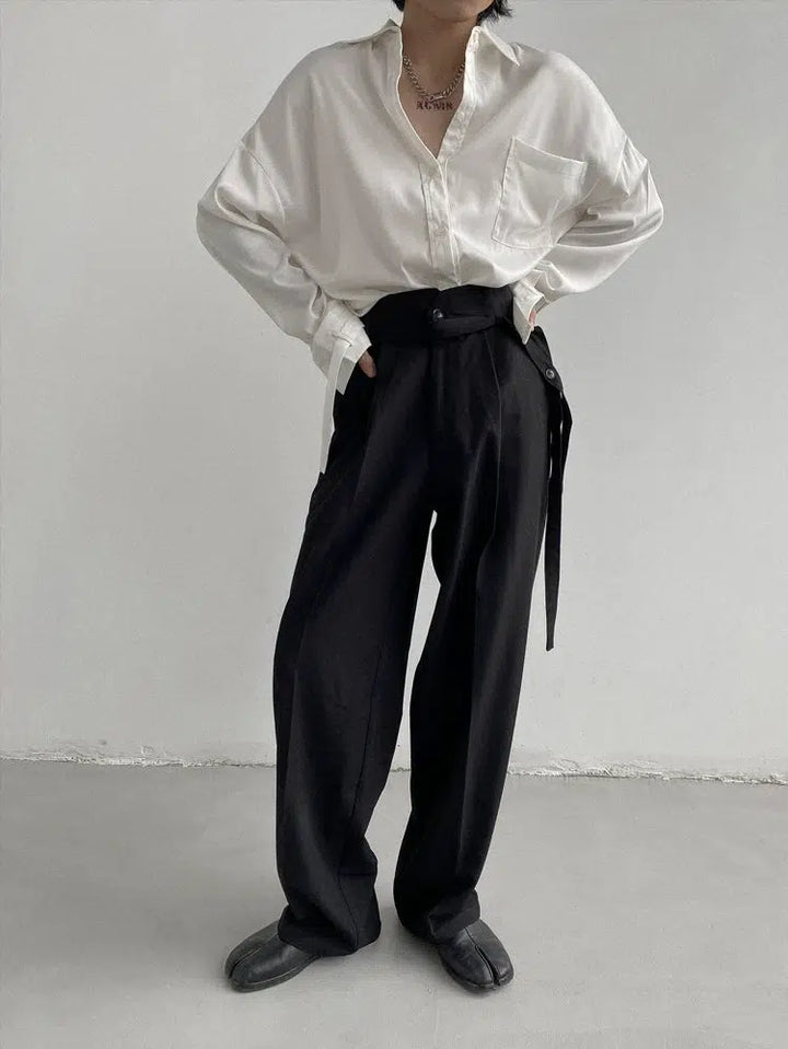 Silk Drape Ribbon Button-Up Shirt