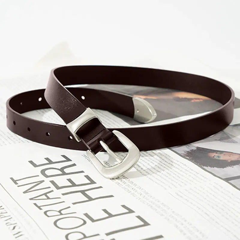 Silver Buckle Sleek Leather Belt