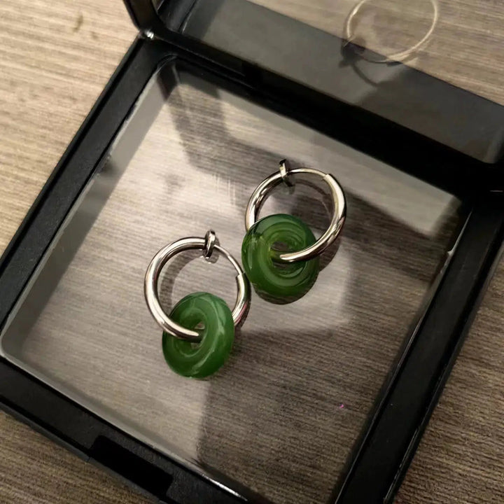 Silver and Jade Hoop Earrings