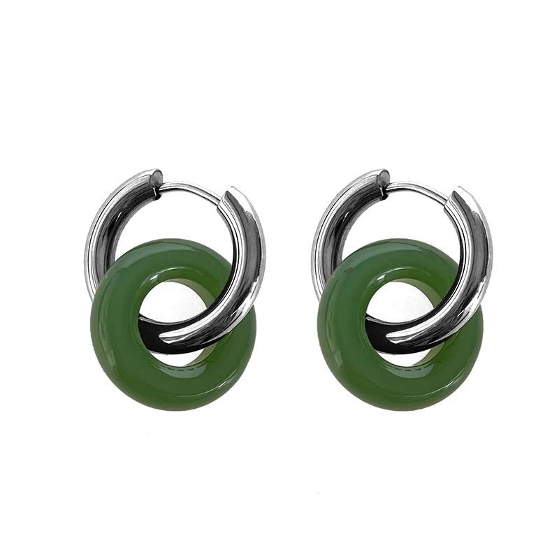 Silver and Jade Hoop Earrings