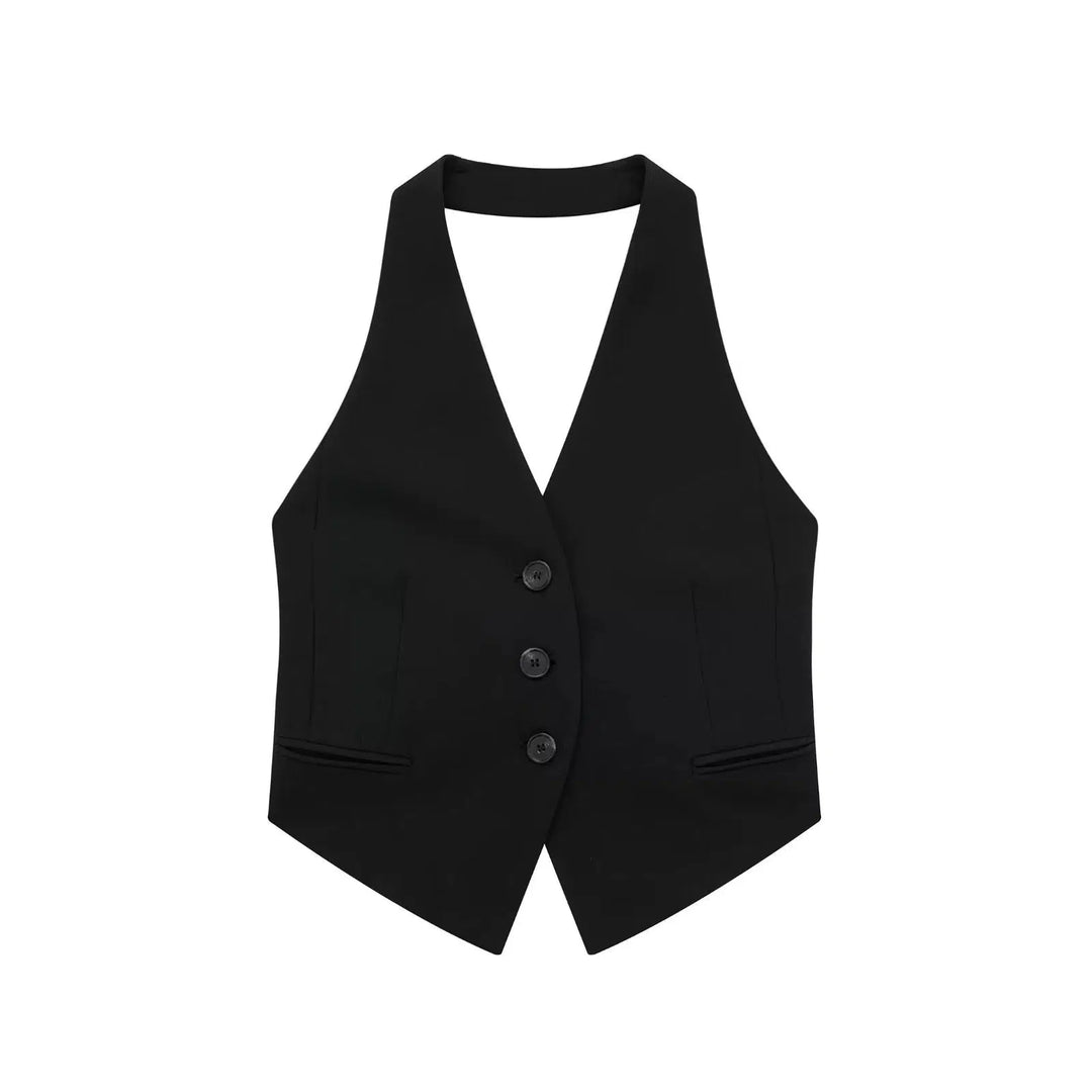 Sleeveless Buttoned Vests Set