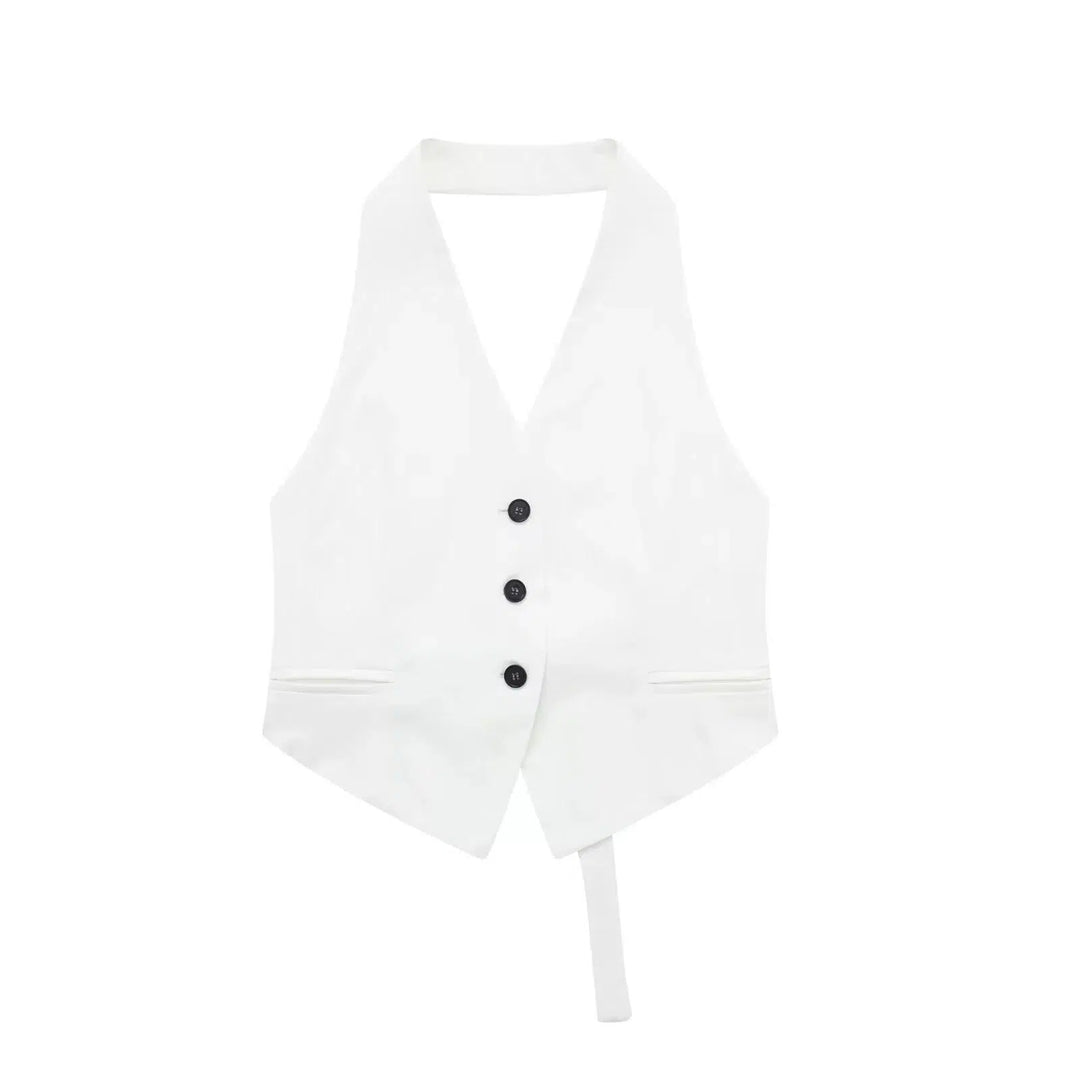 Sleeveless Buttoned Vests Set