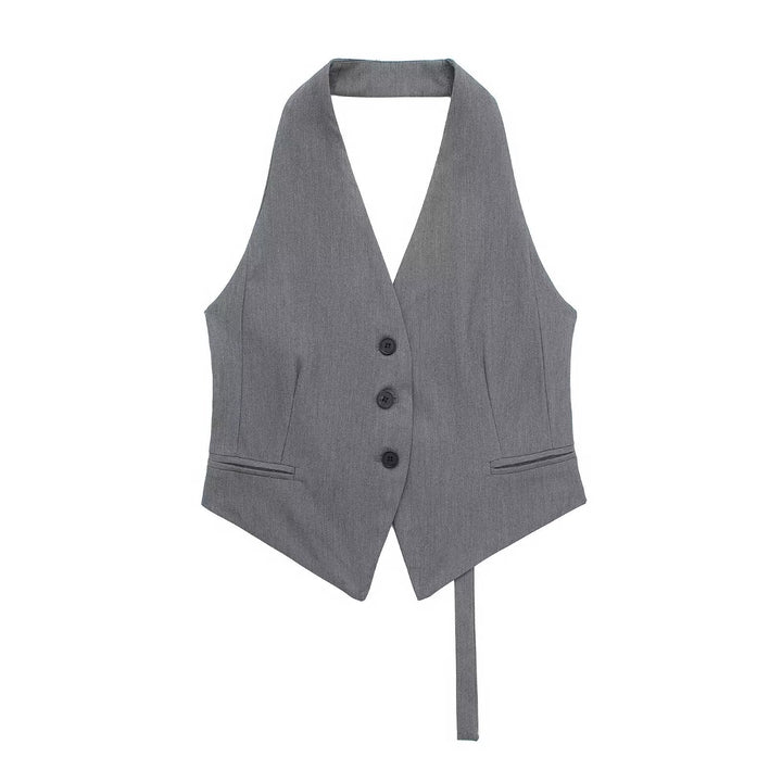 Sleeveless Buttoned Vests Set