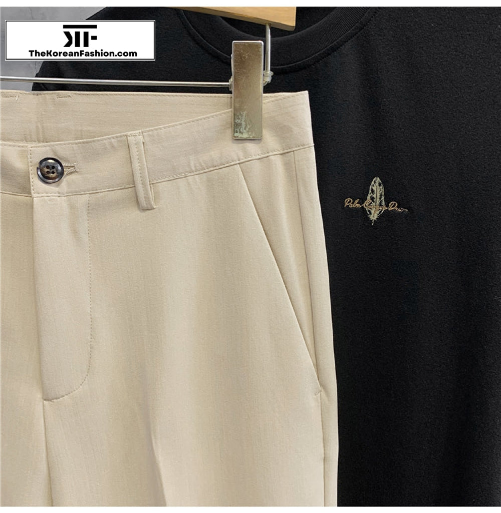 Slim Feet Embroidery Casual Pants