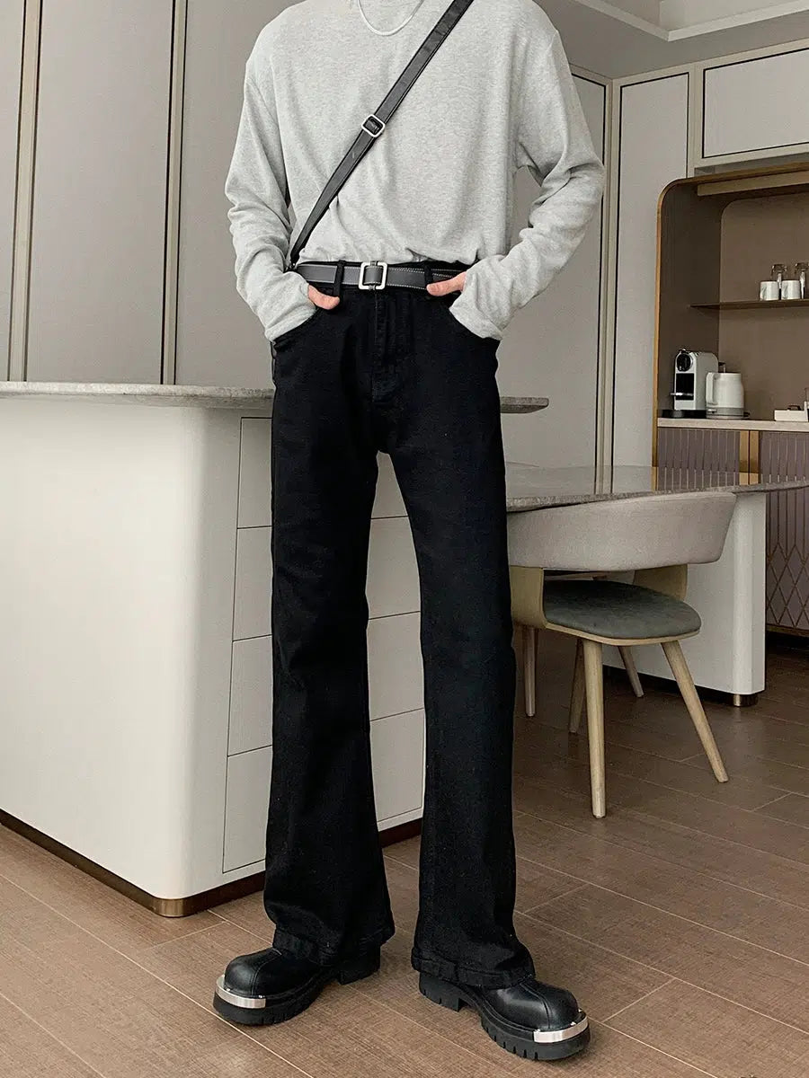 Slim Fit Black Denim Flared Pants