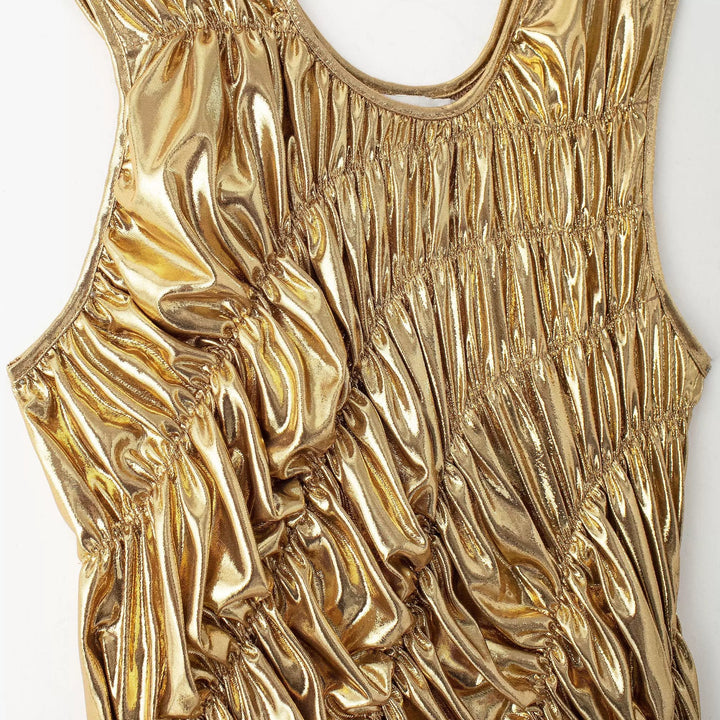 Slim Fit Gold Pleated Sleeveless Dress