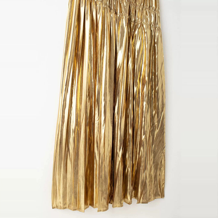 Slim Fit Gold Pleated Sleeveless Dress