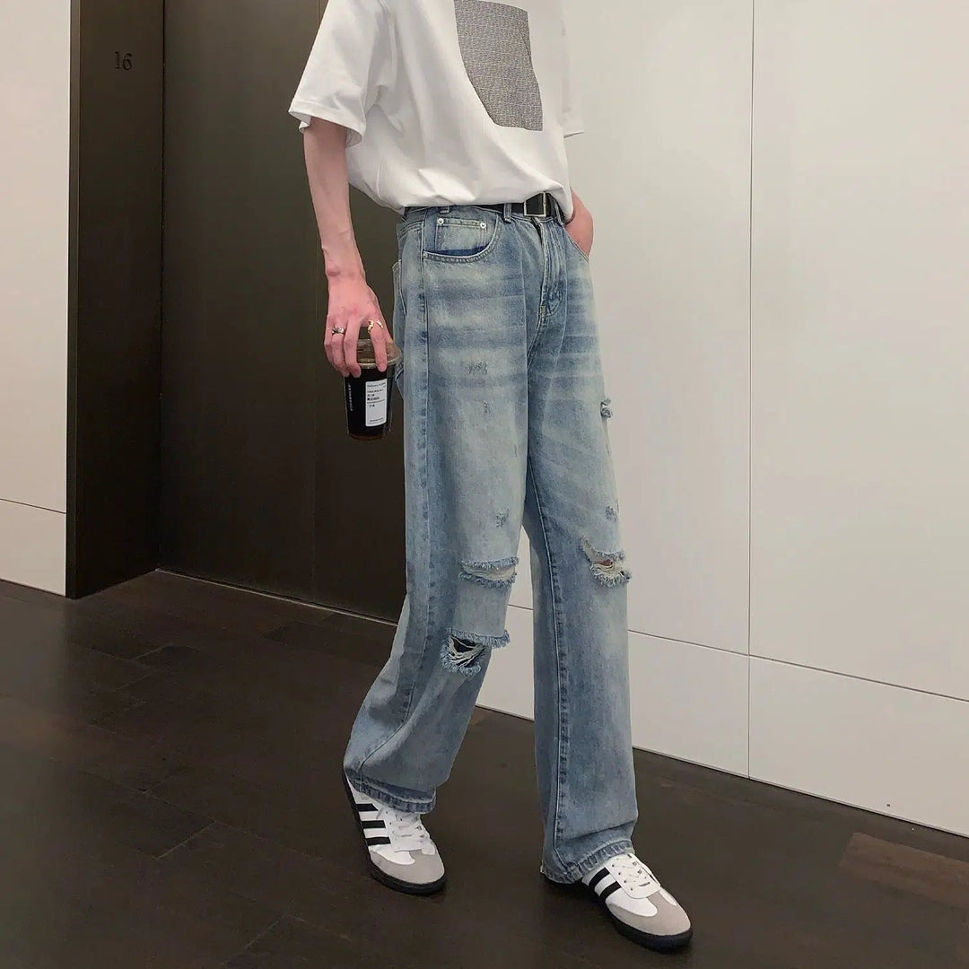 Slim-fit Ripped Straight-leg Jeans