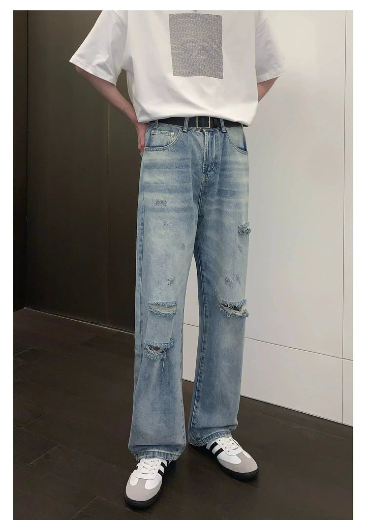 Slim-fit Ripped Straight-leg Jeans