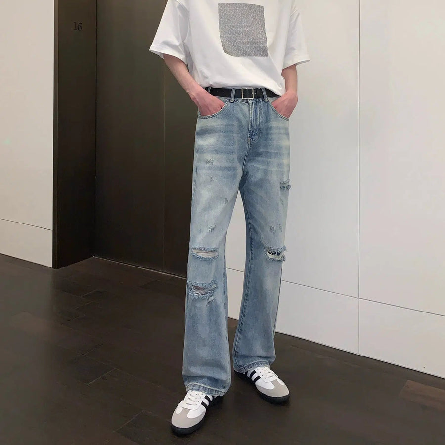 Slim-fit Ripped Straight-leg Jeans