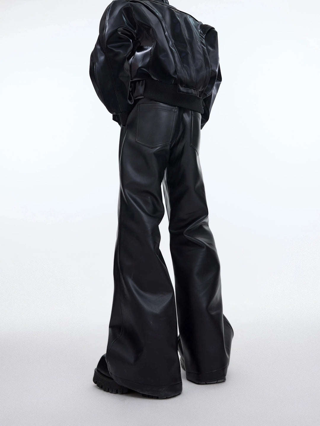 Slim-fitting High Waist Flared Leather Pants