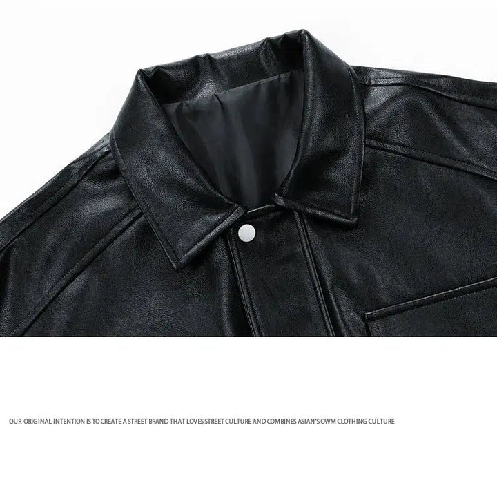 Snap Closure Faux Leather Bomber Jacket