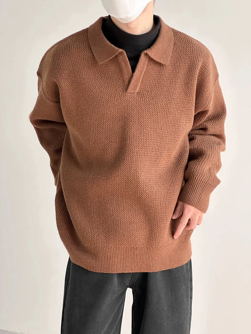 Soft Lapel Notched Collar Sweater