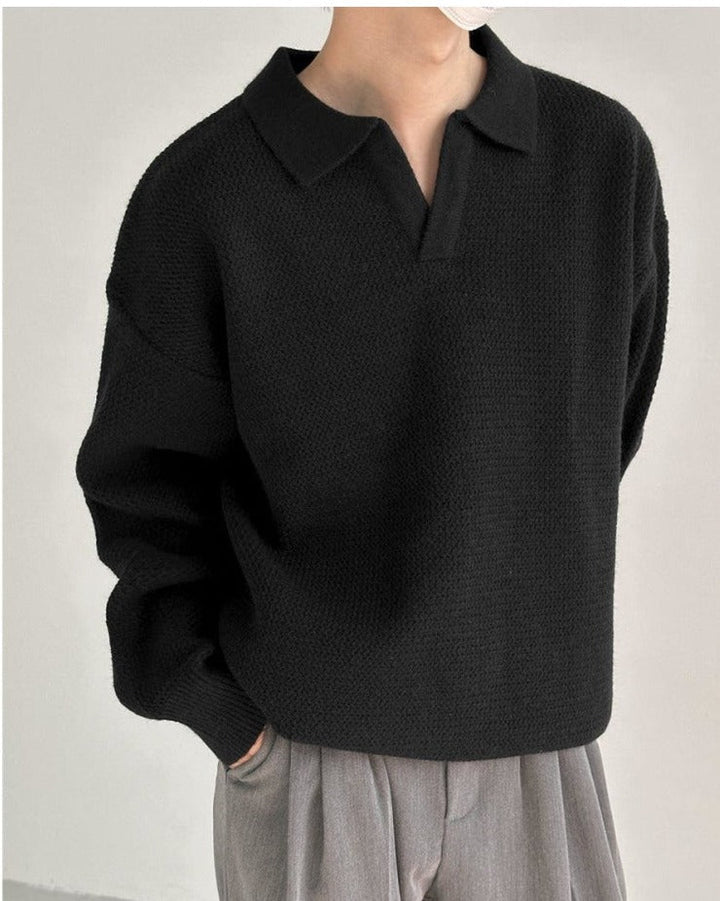 Soft Lapel Notched Collar Sweater