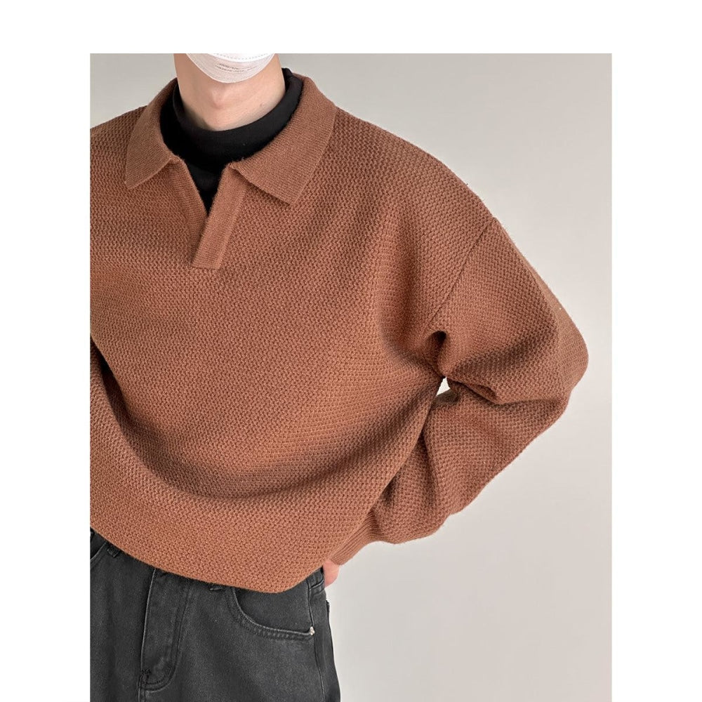 Soft Lapel Notched Collar Sweater