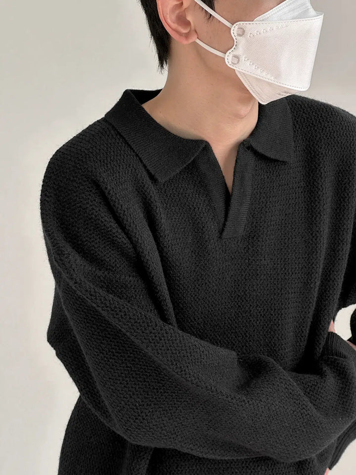 Soft Lapel Notched Collar Sweater