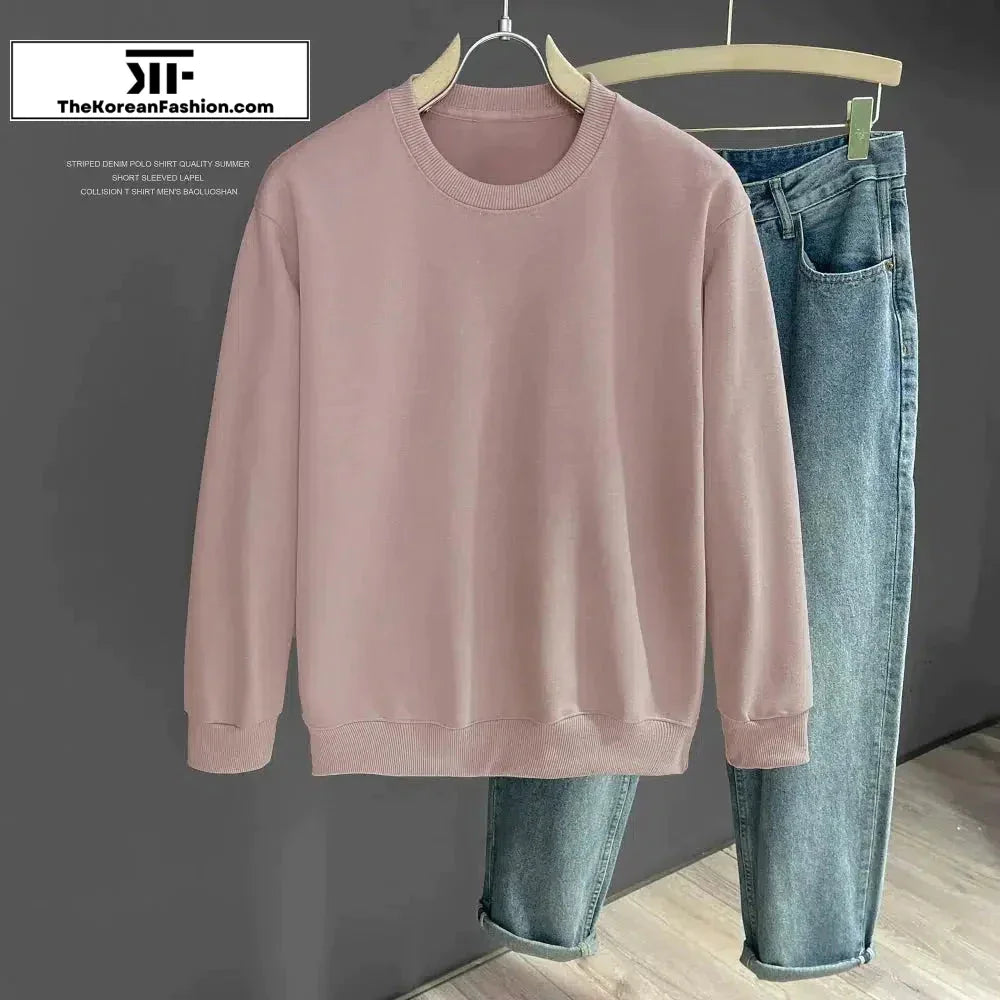 Solid Color Round Neck Bottoming Sweatshirt