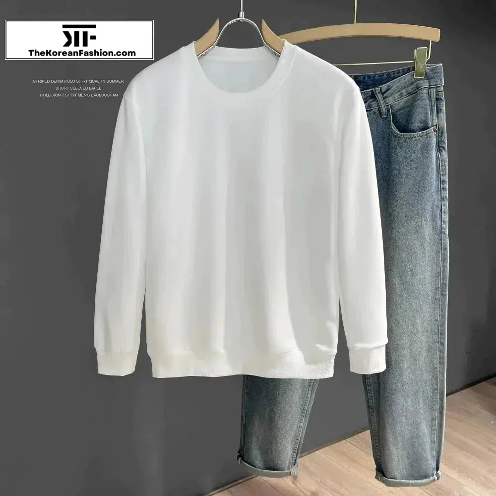 Solid Color Round Neck Bottoming Sweatshirt