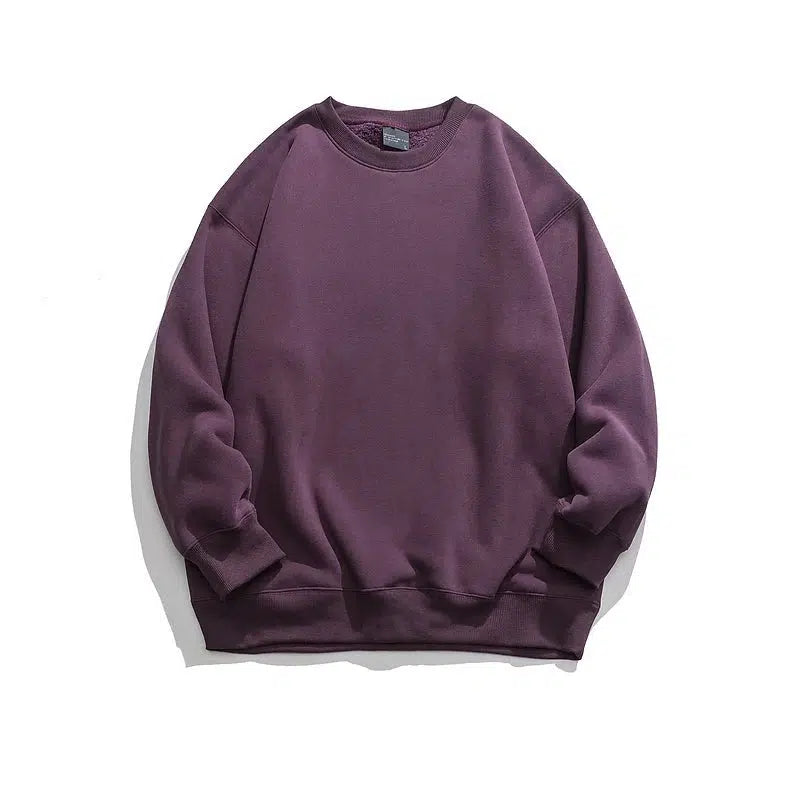 Solid Color Velvet Round Neck Sweatshirt