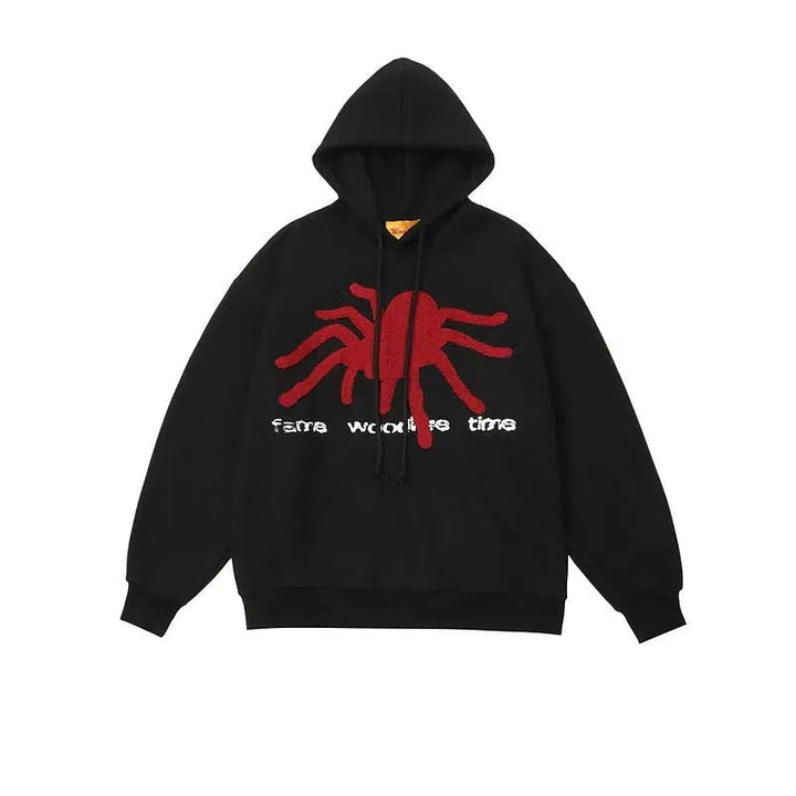 Spider Flocking Velvet Hooded Sweatshirt