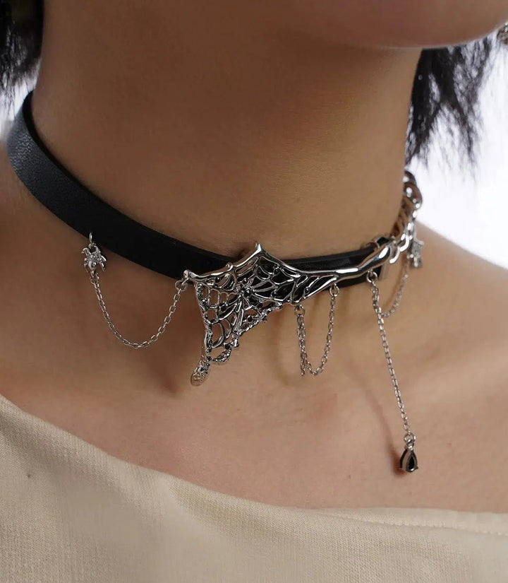 Spiderweb Leather Necklace